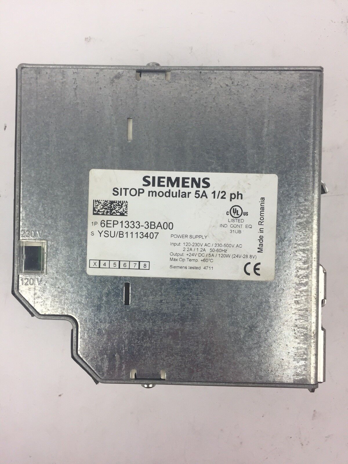 SIEMENS 6EP1333-3BA00 POWER SUPPLY INPUT 120-230/230-500VAC OUTPUT 24VDC/5A/120W