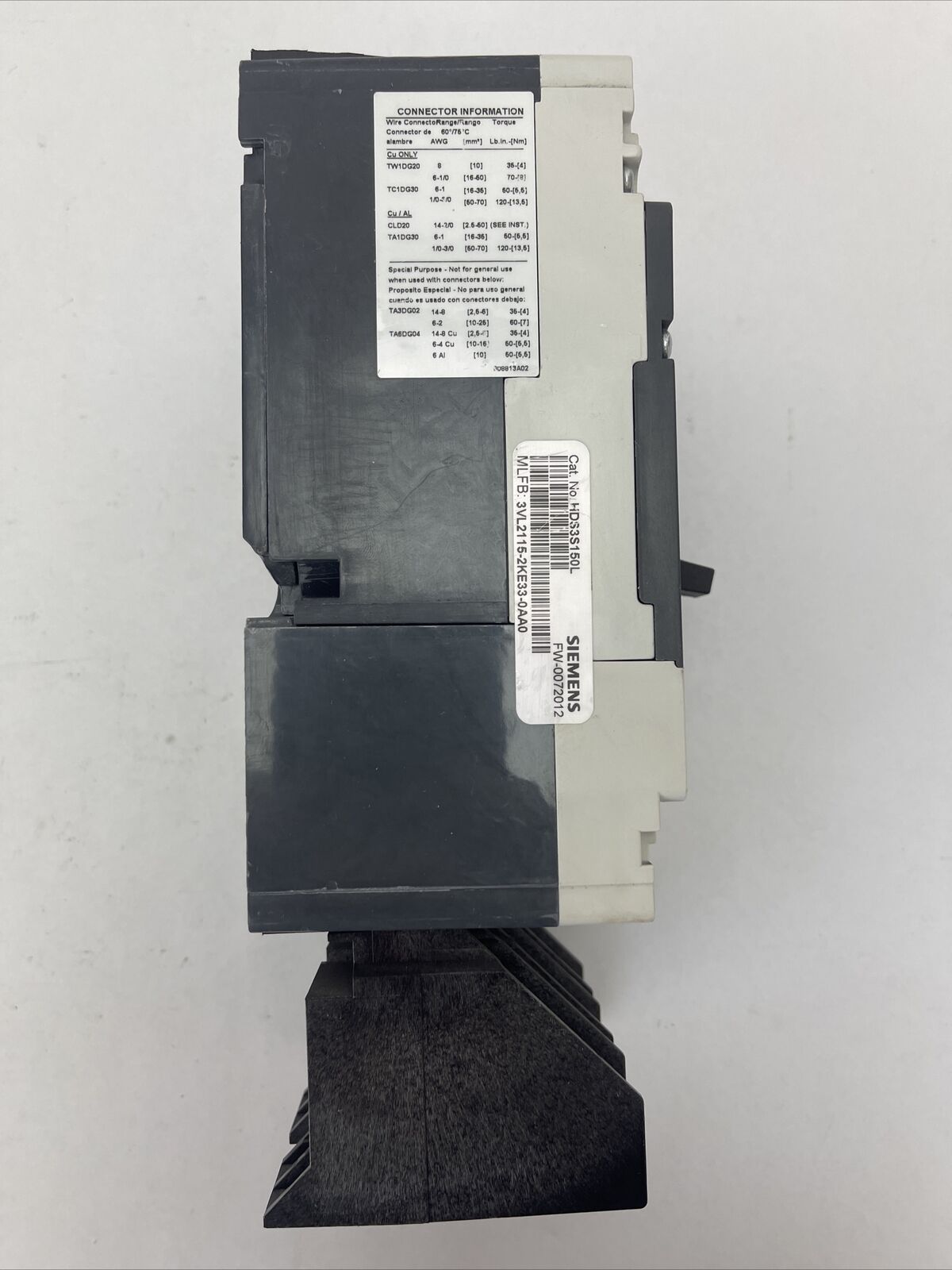 SIEMENS HDS3S150L CIRCUIT BREAKER 150AMP 600VAC 250VDC 3VL2115-3RR30-0AA0