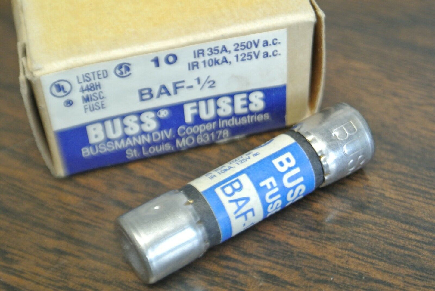 BOX of 10 / BUSS / BUSSMANN BAF-1/2 FUSE / 1/2A / 250V / NEW SURPLUS / BAF1/2