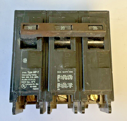 MURRAY MP320 CIRCUIT BREAKER 20A 3POLE TYPE MP-T 240VAC