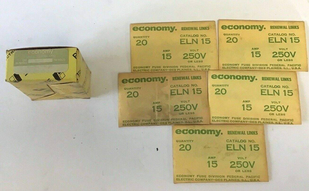 ECONOMY ELN 15 RENEWAL FUSE LINKS 15A 250VOLT CLASS H ***LOTOF100***