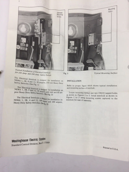 WESTINGHOUSE EK5 ELECT INTERLOCK FOR 400-600A KD SAFETY SWITCH