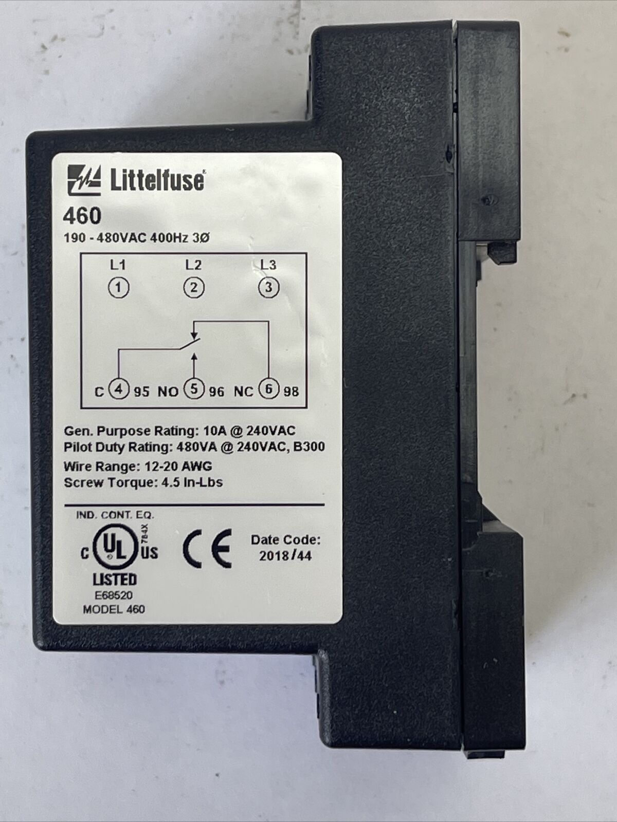 LITTELFUSE 460 MOTOR SAVER 190-480VAC 400HZ 10A @ 240VAC 480VA @ 240VAC, B300