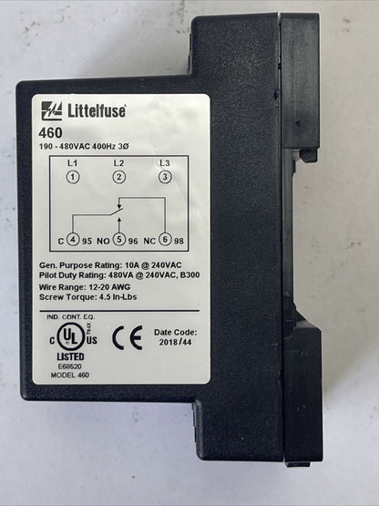 LITTELFUSE 460 MOTOR SAVER 190-480VAC 400HZ 10A @ 240VAC 480VA @ 240VAC, B300