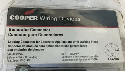 COOPER L14-30R WIRING DEVICES GENERATOR CONNECTOR 30A 125-250V 3POLE