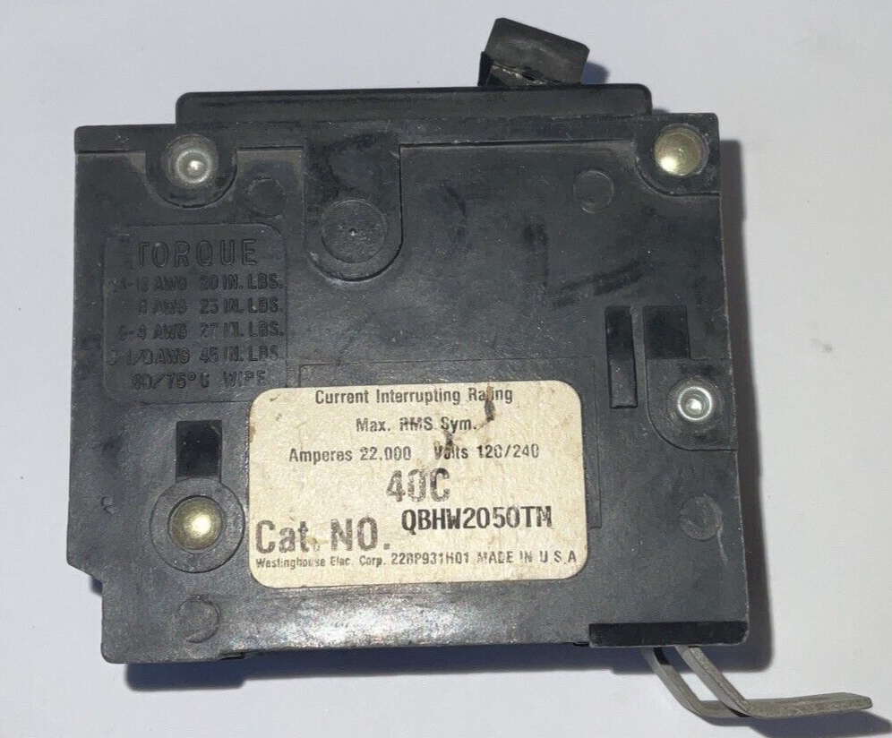 WESTINGHOUSE QBHW2050TM CIRCUIT BREAKER 120/240VAC 50A 2POLE