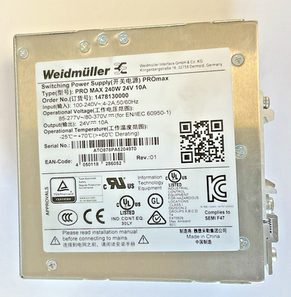 WEIDMULLER 1478130000 SWITCHING POWER SUPPLY 240W 24V 10A