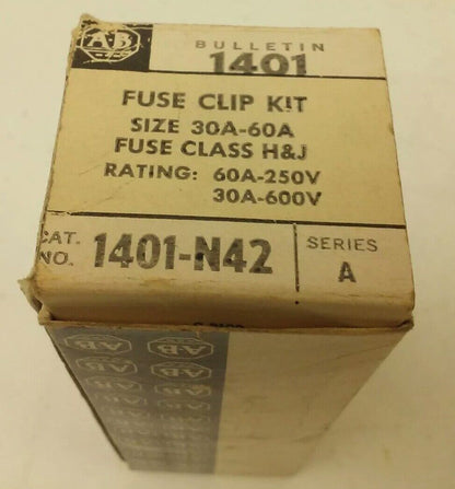ALLEN BRADLEY 1401-N42 FUSE CLIP KIT 30-60A, 30A@600V, 60A@250V, (LOT OF 2)