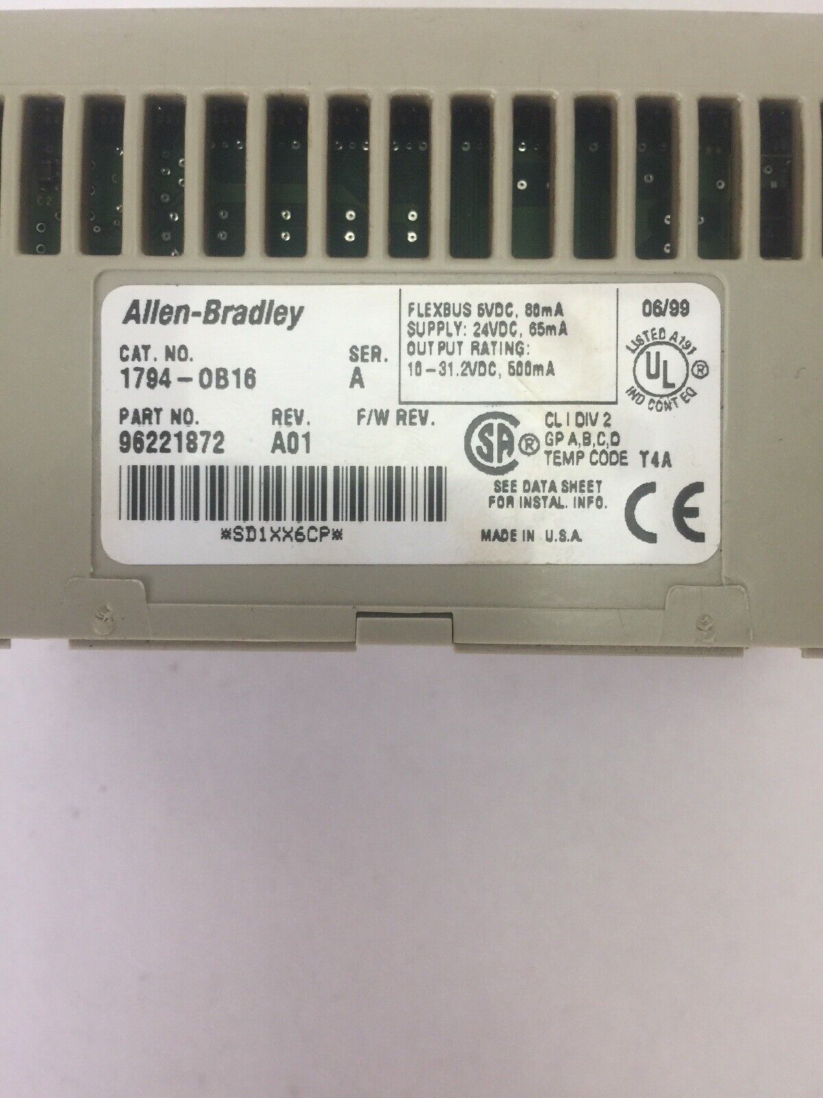 ALLEN BRADLEY 1794-OB16 24VDC SOURCE OUTPUT MODULE SER A REV A01 FLEXBUS 5VDC