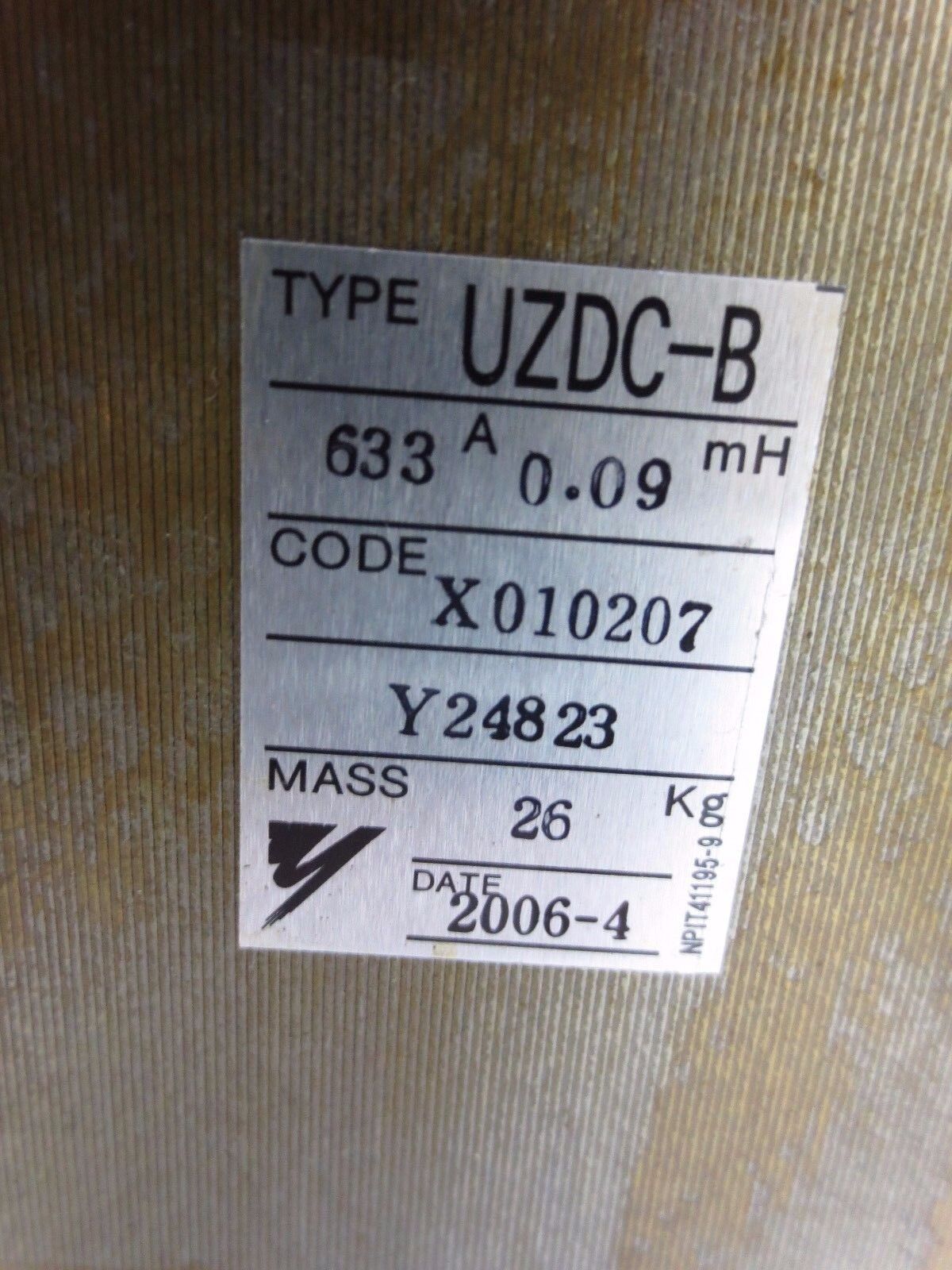 YASKAWA X010207 - TYPE UZDC-B - DC REACTOR - 633A, 0.09mH - DC CHOKE