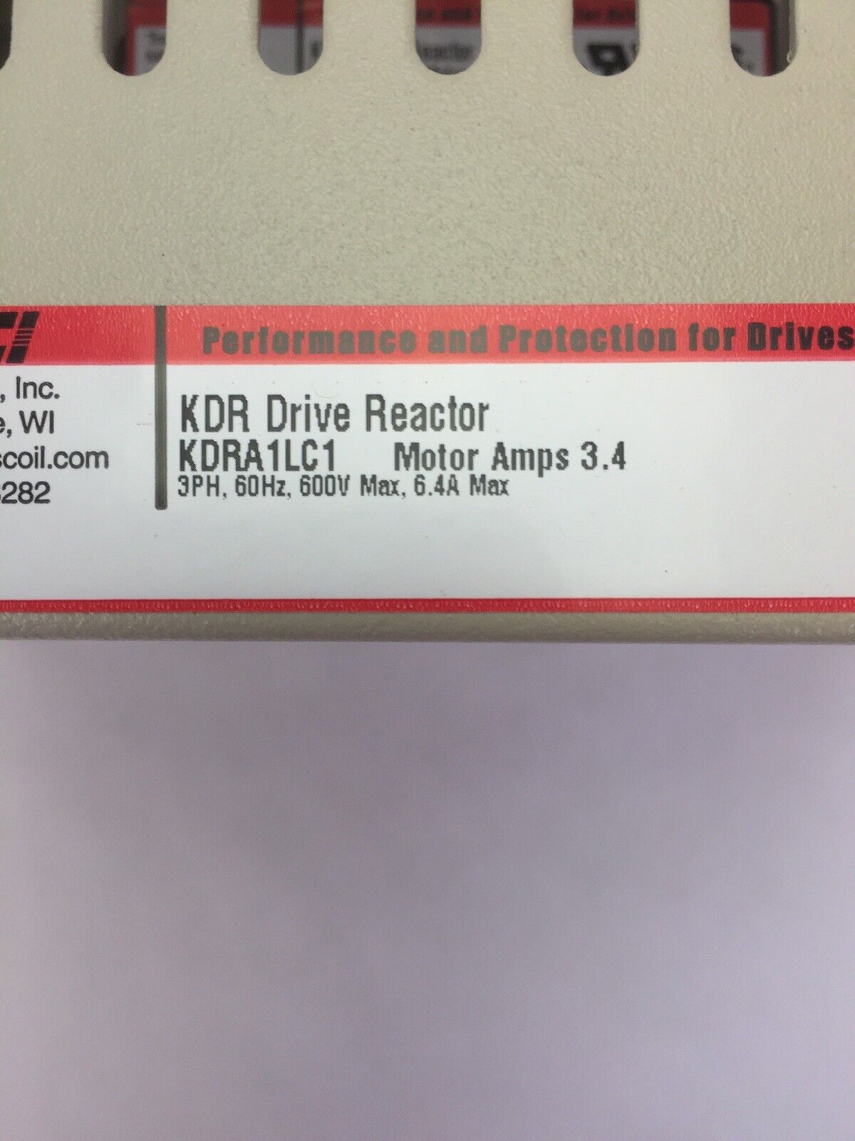 TRANS-COIL INC KDRA1LC1 KDR DRIVE REACTOR MOTOR AMPS 3.4 3PH 60HZ 600V 6.4A