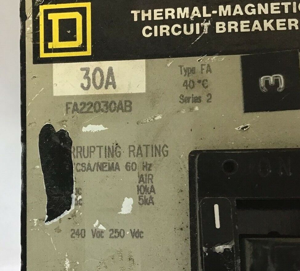 SQUARE D FA22030AB CIRCUIT BREAKER 30AMP SER.2 240VAC/250VDC