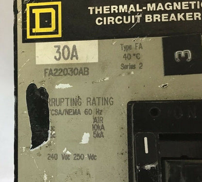 SQUARE D FA22030AB CIRCUIT BREAKER 30AMP SER.2 240VAC/250VDC