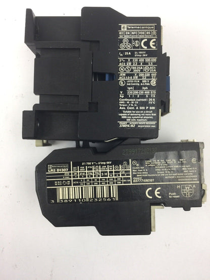 TELEMECANIQUE LC1 D09 10 CONTACTOR 600 VAC 3 PHASE W/ LR2 D1307 OVERLOAD RELAY