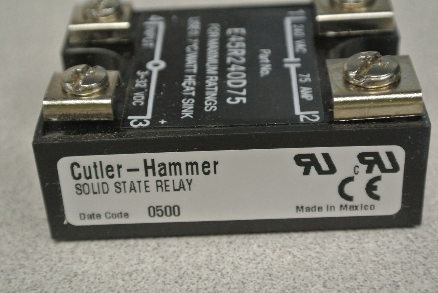 CUTLER-HAMMER E45R240D75 SOLID STATE RELAY OUTPUT = 240VAC, 75A / NEW SURPLUS