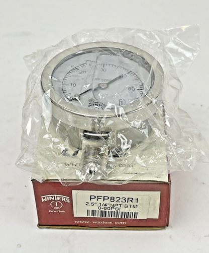 WINTERS - PFP823R1 - PRESSURE GAUGE - 2.5" DIAMETER, 1/4" NPT BTM, 0-60 PSI