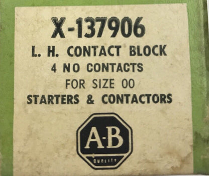 ALLEN-BRADLEY, X137906, 4 NO CONTACTS, SIZE 00, STARTERS & CONTACTORS