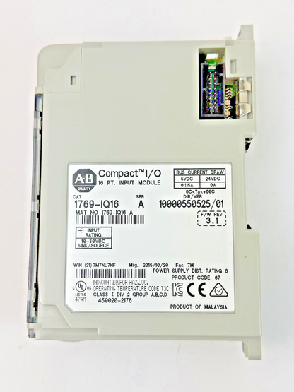 ALLEN-BRADLEY - 1769-IQ16 SER. A, F/W REV 3.1, DIR/VER 10000550525/01 - 16 PT.