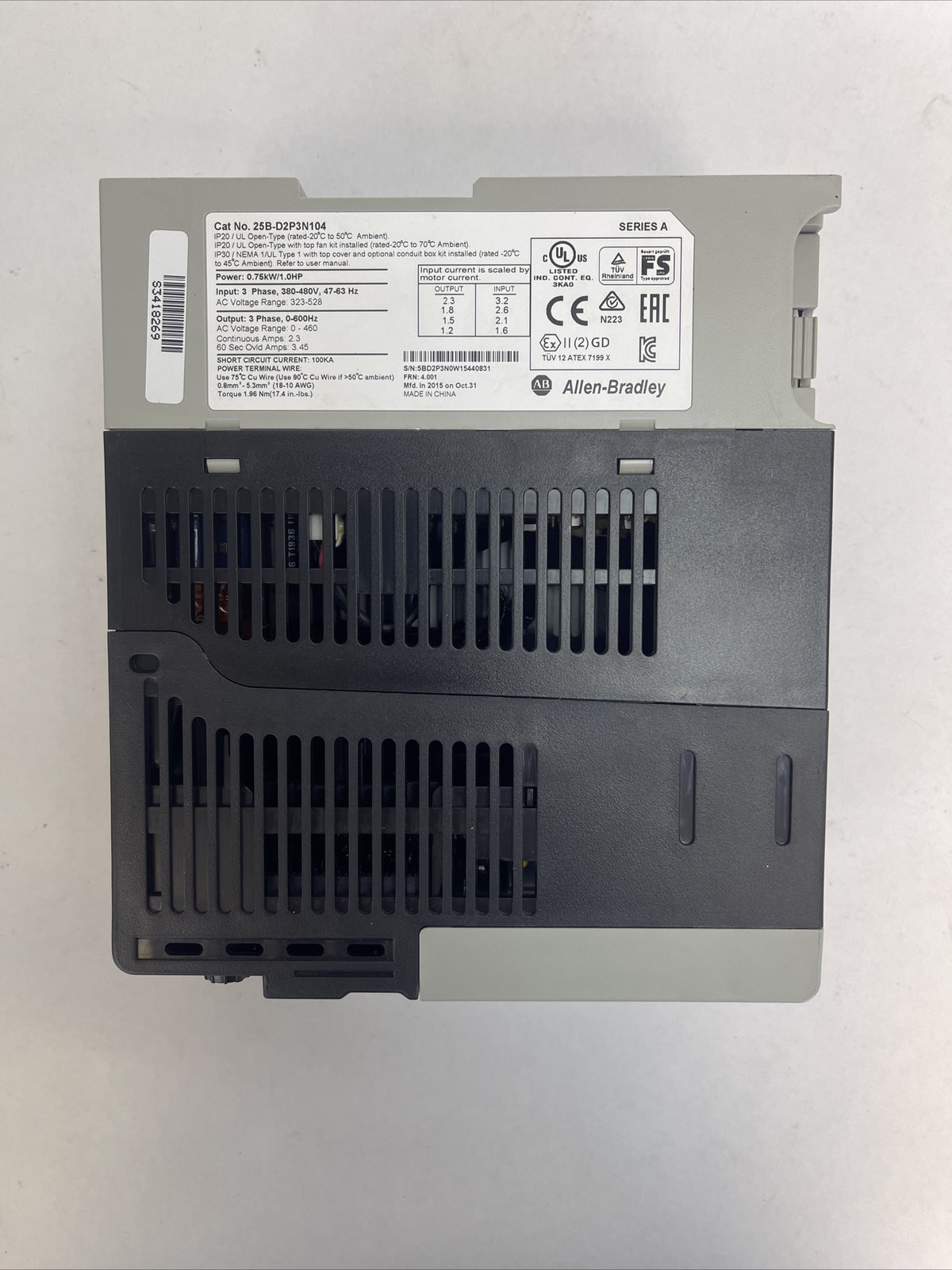 ALLEN BRADLEY 25B-D2P3N104 POWER FLEX 525 AC DRIVE FRN 4.001 SER A OUTPUT