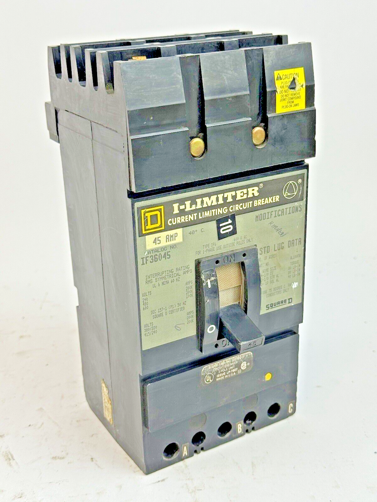 SQUARE D - IF36045 - I-LIMITER CIRCUIT BREAKER - 45 AMP, 3 POLE, 600 VAC