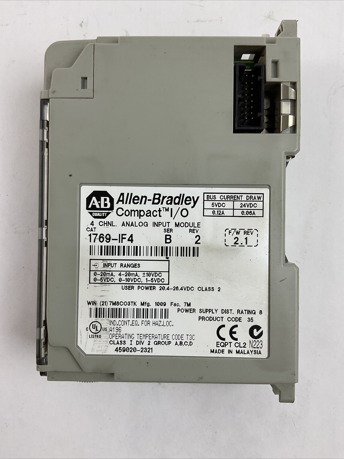 ALLEN BRADLEY 1769-IF4 SER B REV 2 F/W REV 2.1 COMPACT I/O 4 CHNL ANALOG INPUT
