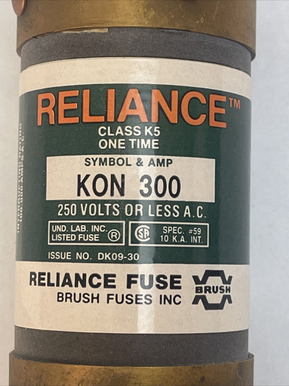 BRUSH RELIANCE KON300 ONE TIME CLASS RK5 FUSE 250VAC 300AMP