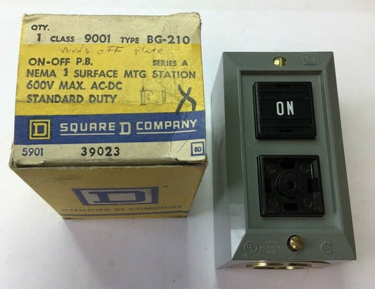SQUARE D 9001 BG-210 ON-OFF PUSHBUTTON SER.A ***MISSING OFF COVER PLATE***
