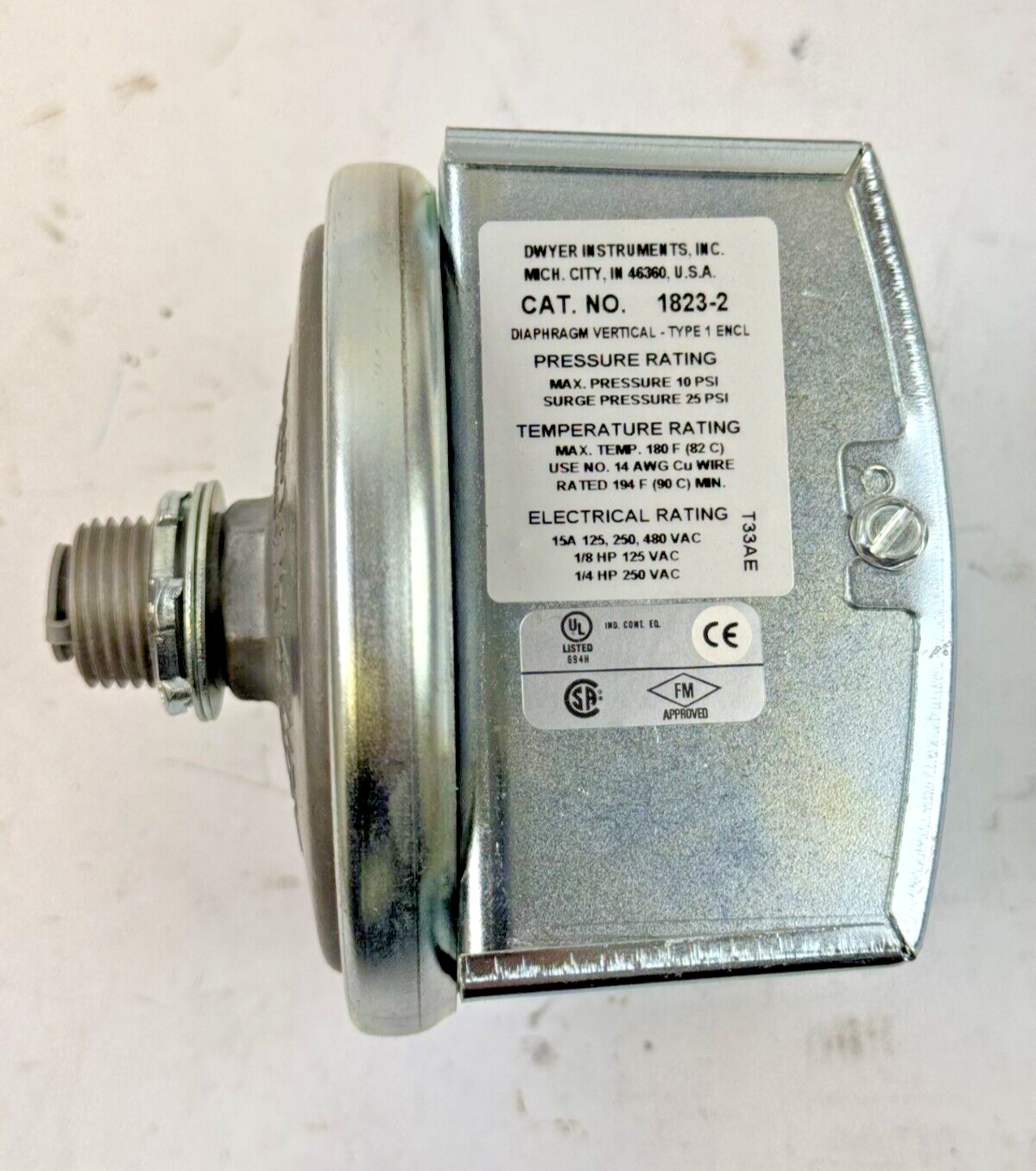 DWYER - 1823-2 - PRESSURE SWITCH - 15A 125/ 480 VAC 1/8 HP - SERIES 1800