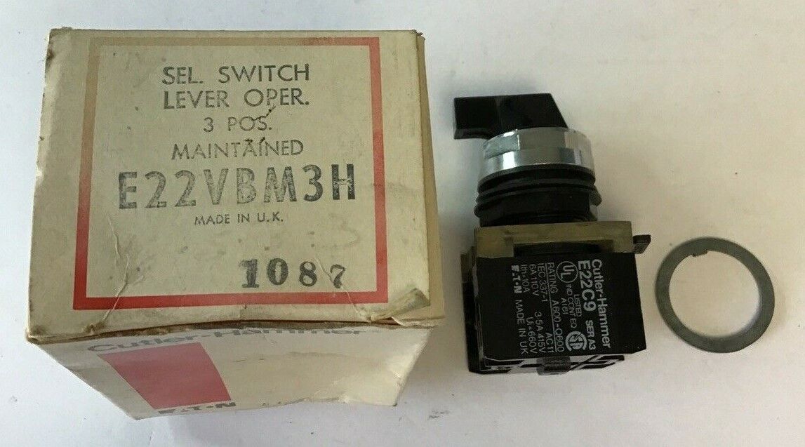 CUTLER HAMMER E22VBM3H SELECTOR SWITCH 3POS 6A 110V