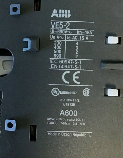 ABB VE5-2 MECHANICAL INTERLOCK 690VAC 16A ****LOTOF5****