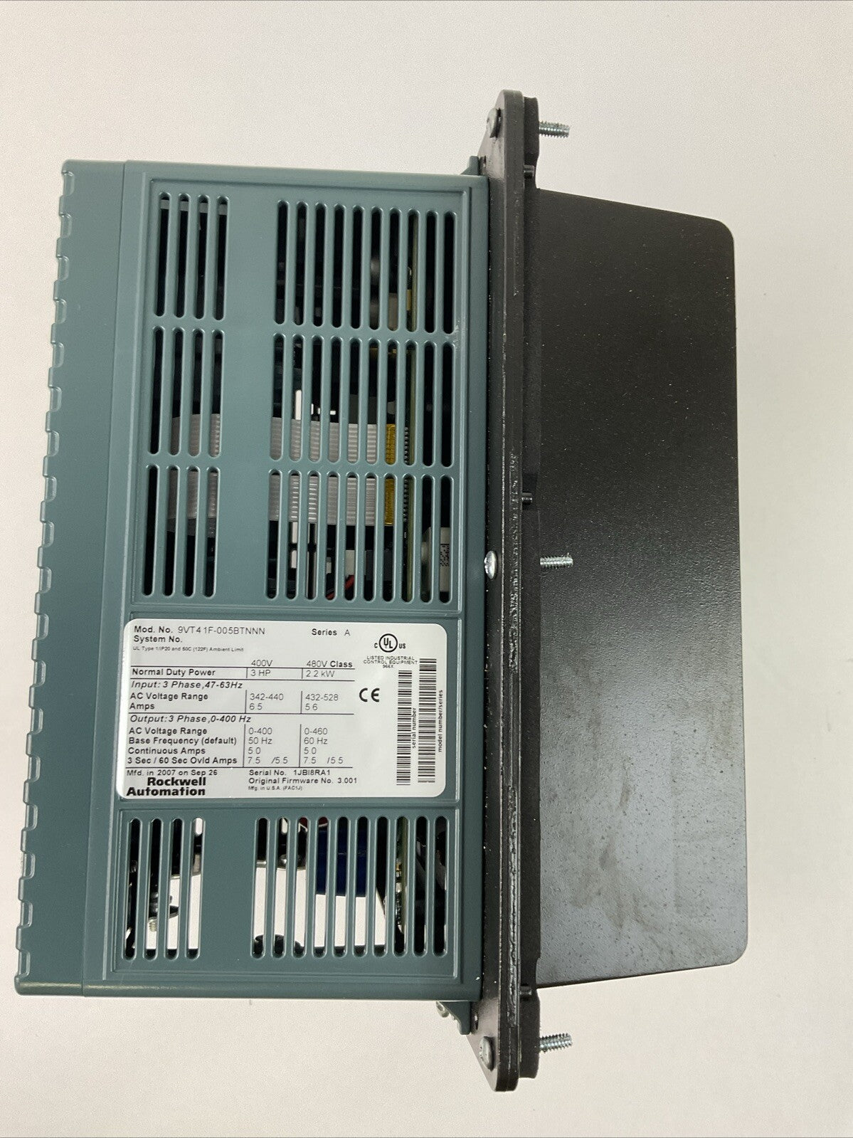 ROCKWELL AUTOMATION 9VT41F-005BTNNN AC DRIVE SER A 400V 3HP FIRMWARE NO 3.001