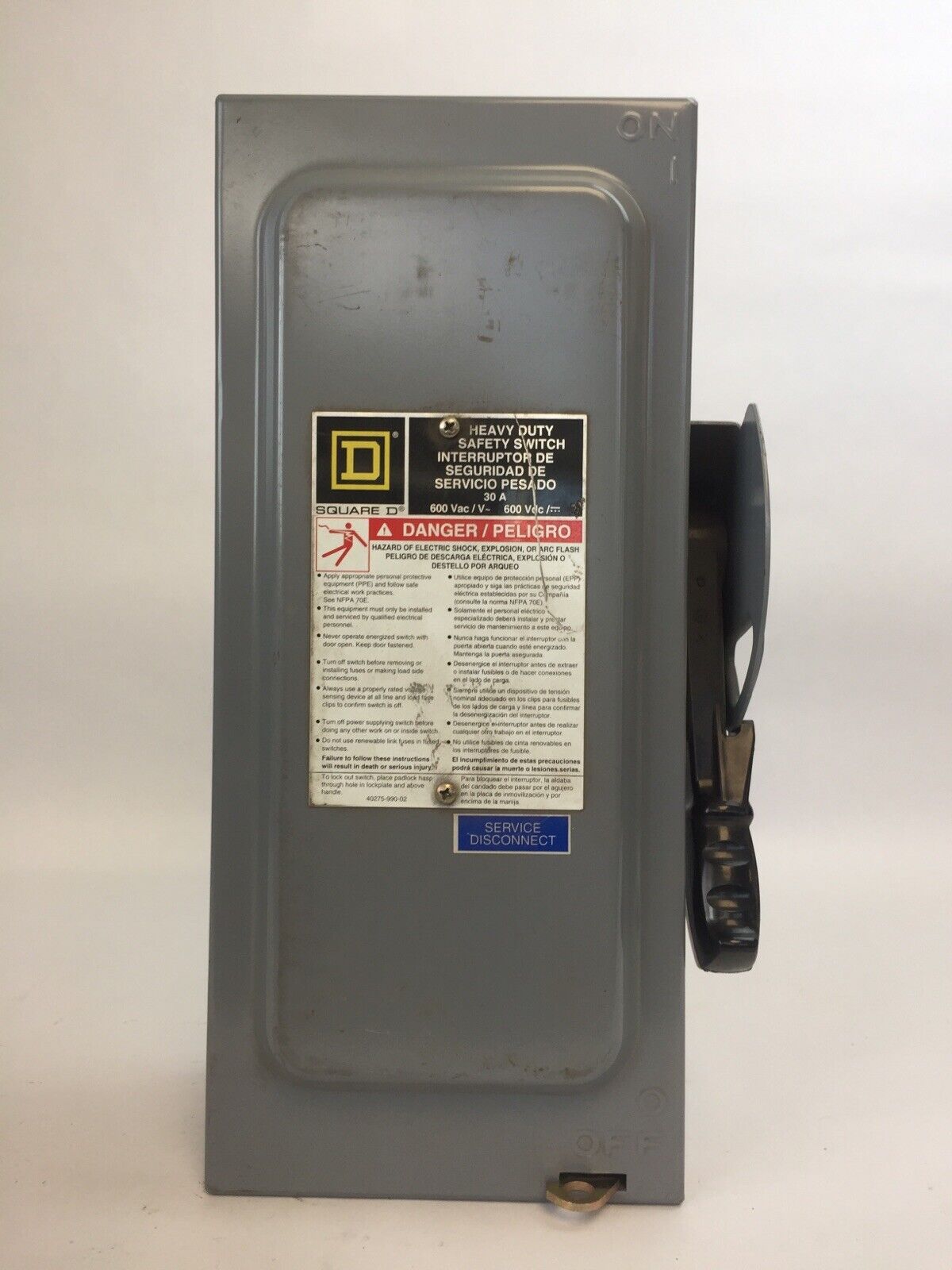SQUARE D HU361EI NON FUSIBLE SAFETY SWITCH 30AMP 600VAC 600VDC SERIES F05 TYPE 1