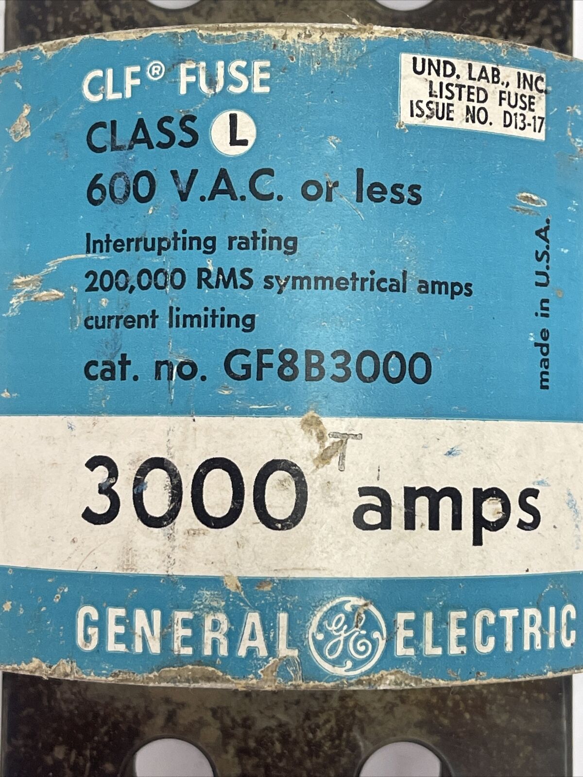 GE GF8B3000 CLF FUSE CLASS L 600VAC 3000AMPS