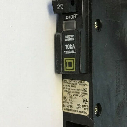 SQUARE D QOB120PL5393 CIRCUIT BREAKER 20A 120/240VAC 50/60HZ  1POLE