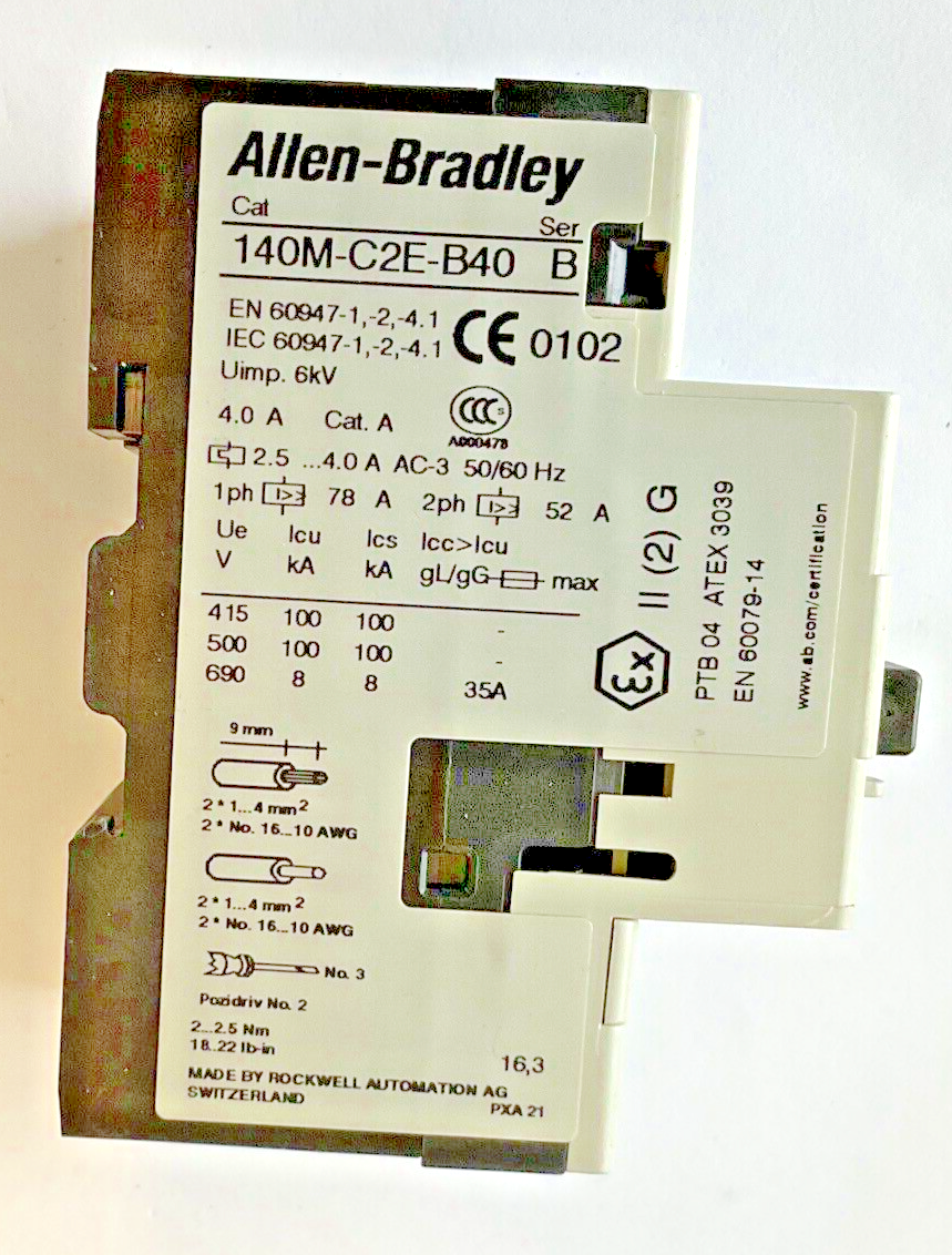 ALLEN BRADLEY 140M-C2E-B40 SER.B MOTOR PROTECTOR W/140-C-A AUX CONTACT SER.A