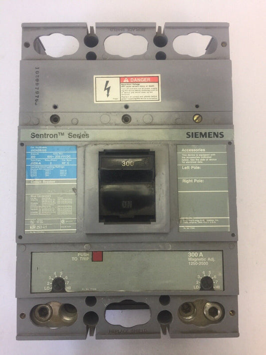 SIEMENS JXD62B300 SENTRON SERIES CIRCUIT BREAKER 300AMPS 600VAC 250VDC 2 POLE