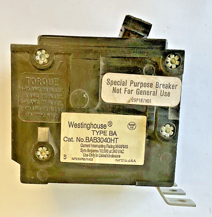WESTINGHOUSE BAB3040HT CIRCUIT BREAKER 40A 3POLE TYPE BA 240VAC