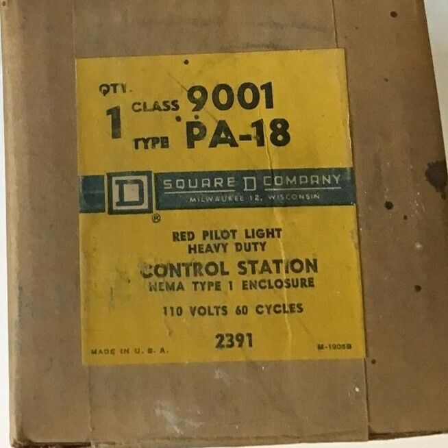 SQUARE D 9001 PA-18 CONTROL STATION RED PILOT 110V 60CY.