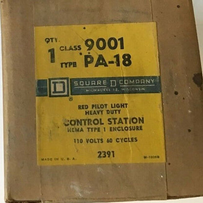 SQUARE D 9001 PA-18 CONTROL STATION RED PILOT 110V 60CY.