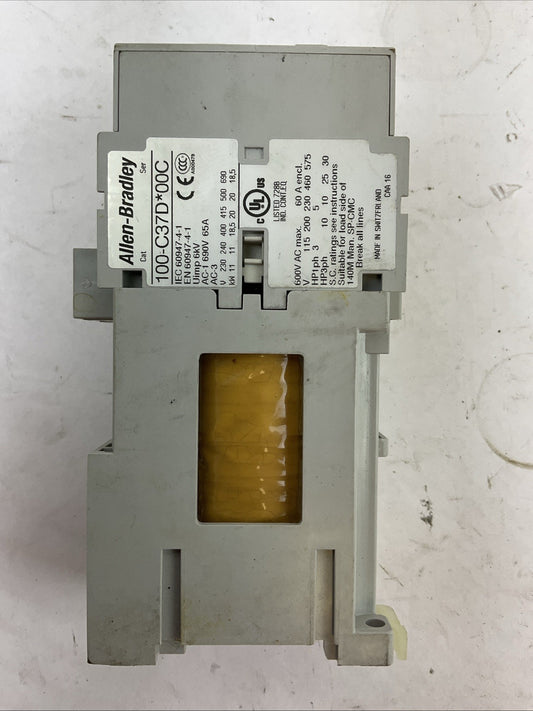 ALLEN BRADLEY 100-C37D*00 SER C CONTACTOR 600VAC 60A 3PH 30HP 24VDC COIL
