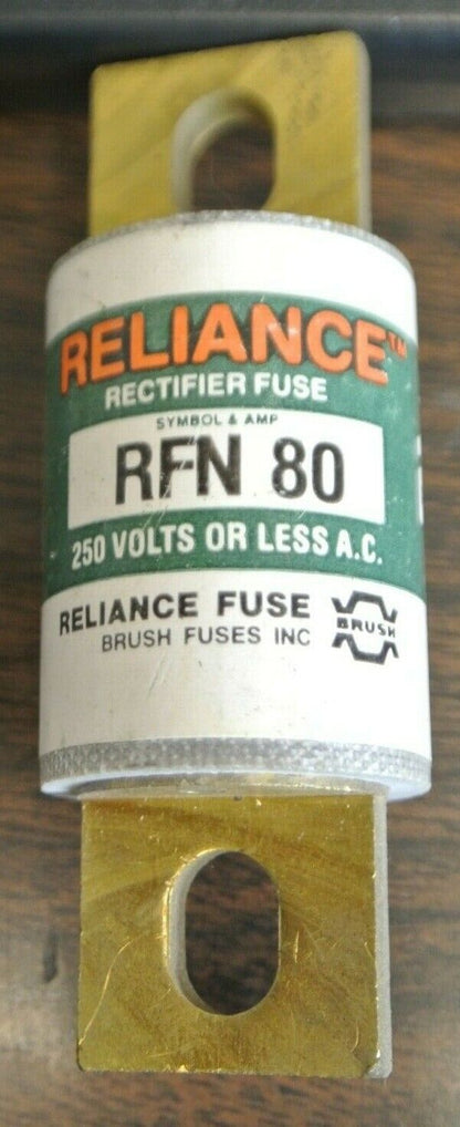 RELIANCE RFN80 RECTIFIER FUSES / 250V / 80A / NEW SURPLUS / EACH