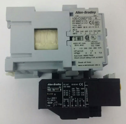 ALLEN BRADLEY 100-C09D*10 SER. A,CONTACTOR,3PH,600V,25A,24VDC COIL ,W/ 193-TAA60