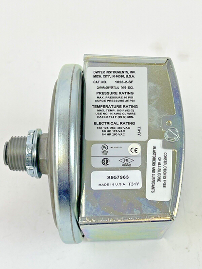 DWYER - 1823-2-SF - PRESSURE SWITCH - 15A 125/ 480 VAC 1/8 HP - SERIES 1800