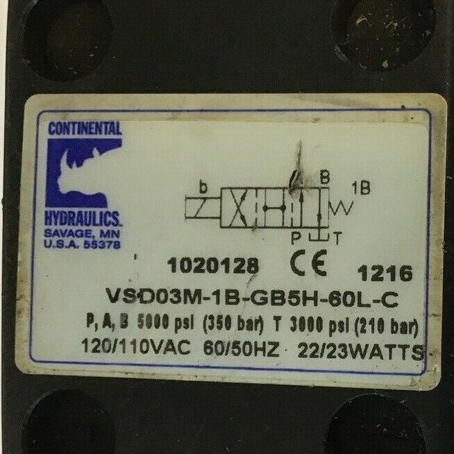 CONTINENTAL HYDRAULICS VSD03M-1B-GB5H-60L-C  120/110VAC 22/23WATTS