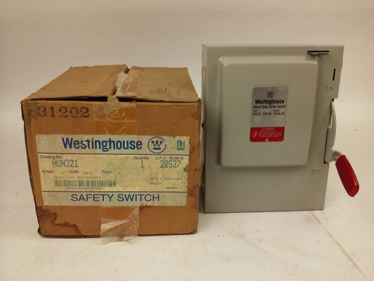WESTINGHOUSE HUN321 SAFETY SWITCH INDOOR, 30A, 3P, 240V, NON FUSIBLE, NEMA 1