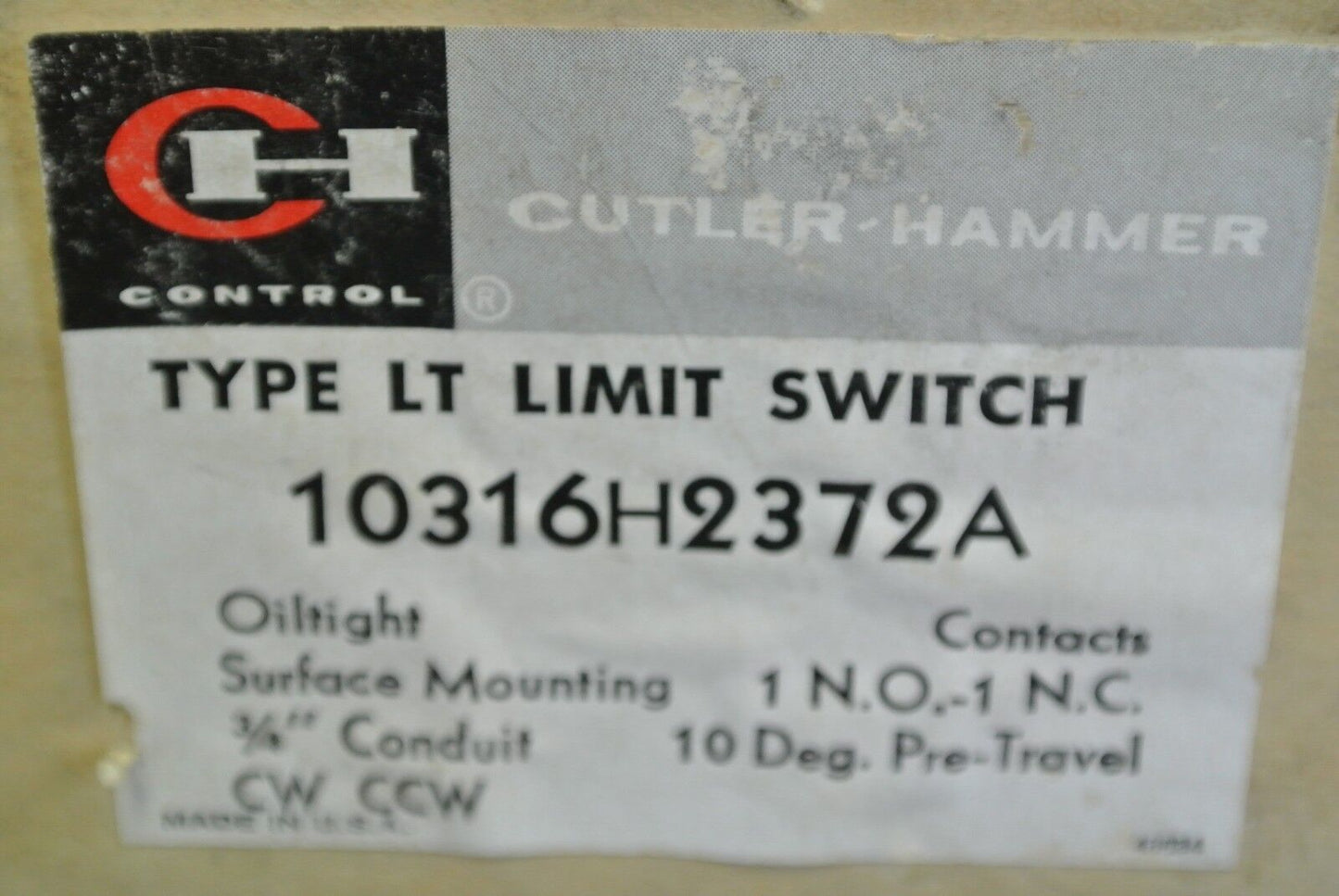 CUTLER-HAMMER 10316H2372C - OILTIGHT LIMIT SWITCH - 1 N.O., 1 N.C. - NEW SURPLUS