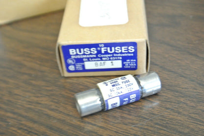 LOT of 10 / BUSS BAF-1 FUSE / 1A / 250V / NEW SURPLUS