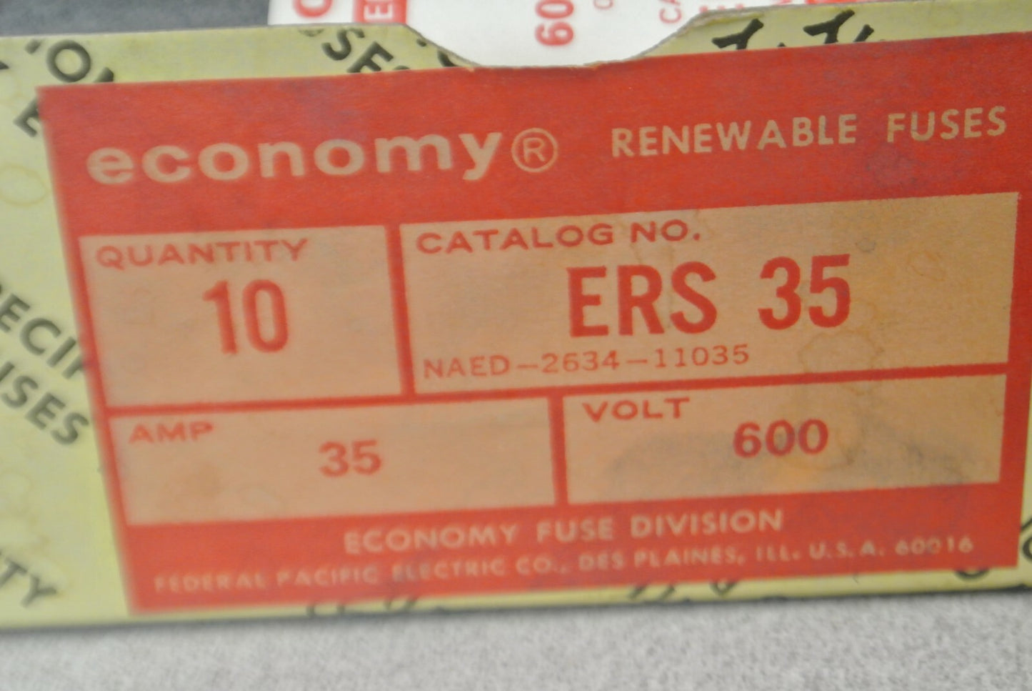 ECONOMY / FEDERAL PACIFIC ELECTRIC ERS35 FUSE 35A / 600V / NEW SURPLUS / EACH
