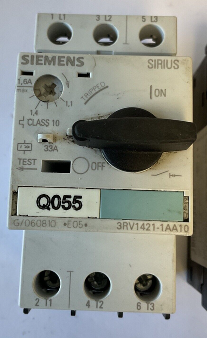SIEMENS 3RV1421-1AA10 MANUAL MOTOR STARTER CLASS 10 33A 1.1-1.6A ***LOTOF2***