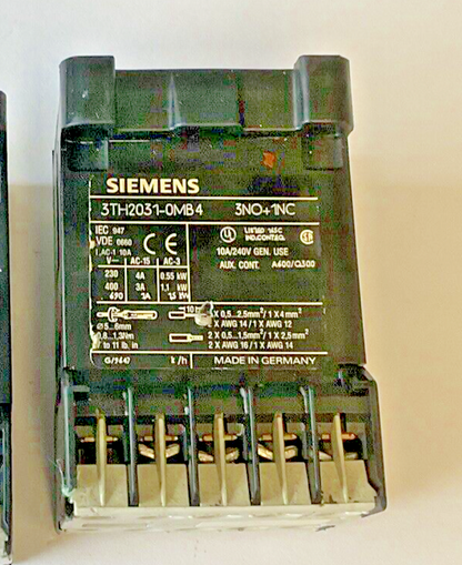 SIEMENS 3TH2031-0MB4 CONTACTOR RELAY 3NO+1NC 31E ***LOTOF2***